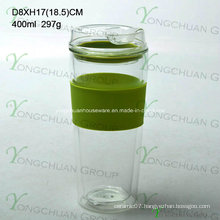 Borosilicate Double Wall Glass with Silicone Band and Lid